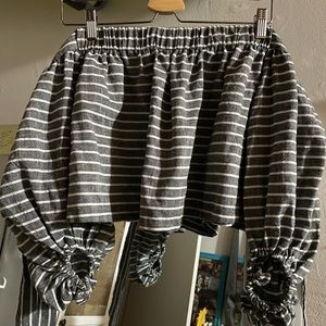 Off Shoulder Gray Striped Long Sleeve